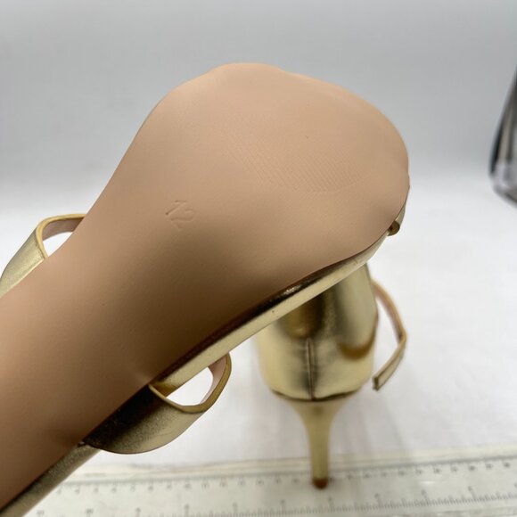 FSJ Gold Strappy Ankle Strap Sandals Open Toe Mid Heel Caged Cutout T-Strap Shoe - Picture 6 of 8